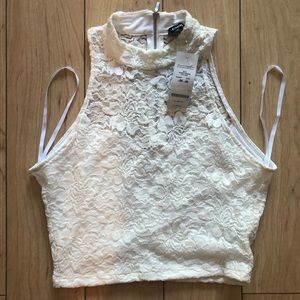 Bebe White Lace Crop Top